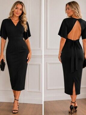 Fashion Nova Black V-Neck Midi Dress